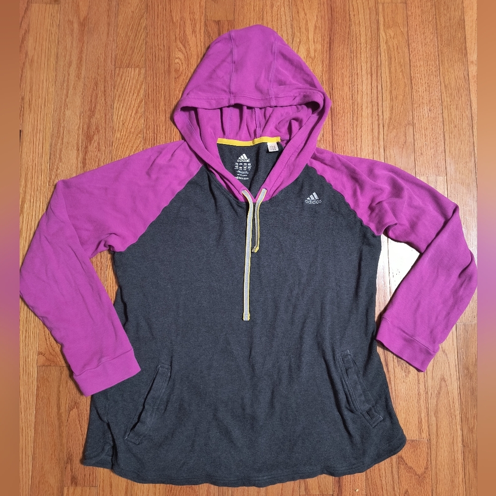 3/$10⭐ Adidas hoodie sweatshirt, women's large, fuchsia and gray Henley